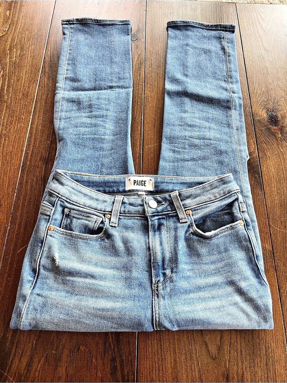 PAIGE Cindy High Rise Slim Straight Distressed Jeans Wash-size 26